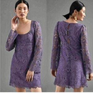 Anthropologie Maeve NWT 10‎ Purple Lace Empire Waist Babydoll Dress